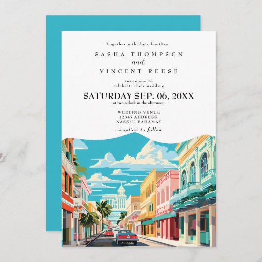 Nassau Bahama's Huwelijksuitnodiging Retro Kaart (Voorkant / Achterkant)