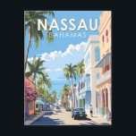 Nassau Bahamas Reizen Kunst Vintage Briefkaart<br><div class="desc">Nassau retro vector reisontwerp. Het ligt op het eiland New Providence,  met het naburige Paradise Island dat via de Nassau Harbour Bridges bereikbaar is.</div>