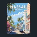 Nassau Bahamas Reizen Kunst Vintage Magneet<br><div class="desc">Nassau retro vector reisontwerp. Het ligt op het eiland New Providence,  met het naburige Paradise Island dat via de Nassau Harbour Bridges bereikbaar is.</div>