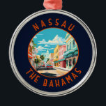 Nassau Bahamas Reizen Kunst Vintage Metalen Ornament<br><div class="desc">Nassau retro vector reisontwerp. Het ligt op het eiland New Providence,  met het naburige Paradise Island dat via de Nassau Harbour Bridges bereikbaar is.</div>