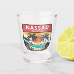 Nassau Bahamas Retro Embleem Shot Glas<br><div class="desc">Nassau vector kunst ontwerp. Een populaire cruiseschip stop,  de stad heeft een heuvelachtig landschap en staat bekend om de stranden en de offshore koraalriffen,  populair om te duiken en snorkelen.</div>