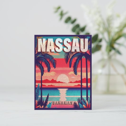 Nassau Bahamas Retro Sunset Souvenir jaren 1950 Briefkaart (Staand voorkant)
