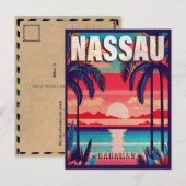 Nassau Bahamas Retro Sunset Souvenir jaren 1950 Briefkaart (Voorkant / Achterkant)
