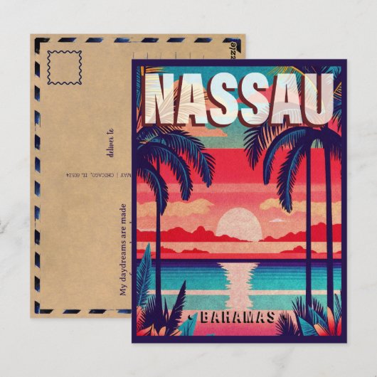 Nassau Bahamas Retro Sunset Souvenir jaren 1950 Briefkaart (Voorkant / Achterkant)