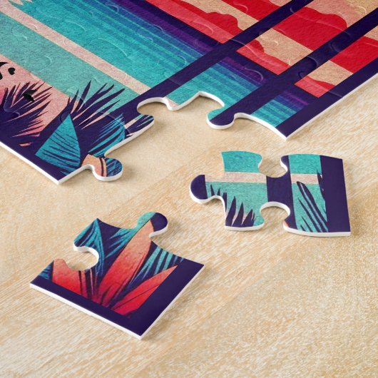 Nassau Bahamas Retro Sunset Souvenir jaren 1950 Legpuzzel (Zijkant)