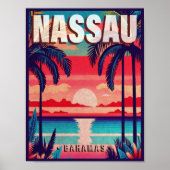 Nassau Bahamas Retro Sunset Souvenir jaren 1950 Poster (Voorkant)