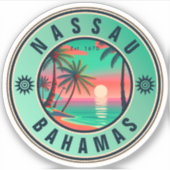 Nassau Bahamas Retro Zonsondergang reizen Souvenir Sticker (Voorkant)