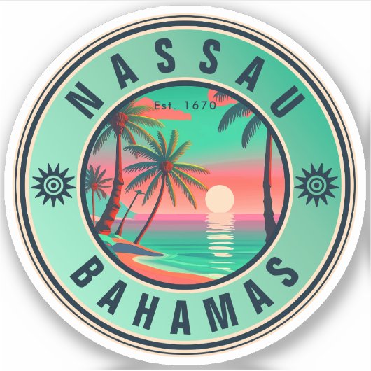 Nassau Bahamas Retro Zonsondergang reizen Souvenir Sticker (Voorkant)