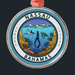 Nassau Bahamas Scuba Badge Metalen Ornament<br><div class="desc">Nassau vector kunst ontwerp. Een populaire cruiseschip stop,  de stad heeft een heuvelachtig landschap en staat bekend om de stranden en de offshore koraalriffen,  populair om te duiken en snorkelen.</div>