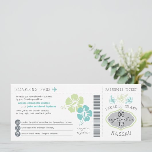Nassau Boarding Pass Wedding Invitation Kaart (Staand voorkant)