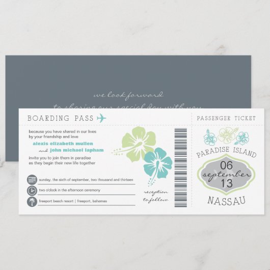 Nassau Boarding Pass Wedding Invitation Kaart (Voorkant / Achterkant)