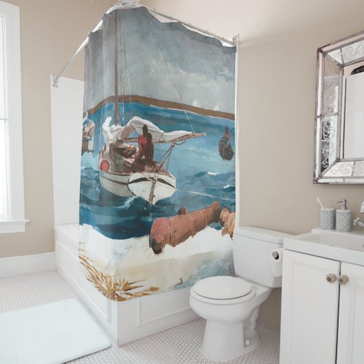 Nassau door Winslow Homer Art Sailboot Memory Foam Douchegordijn (In situ)