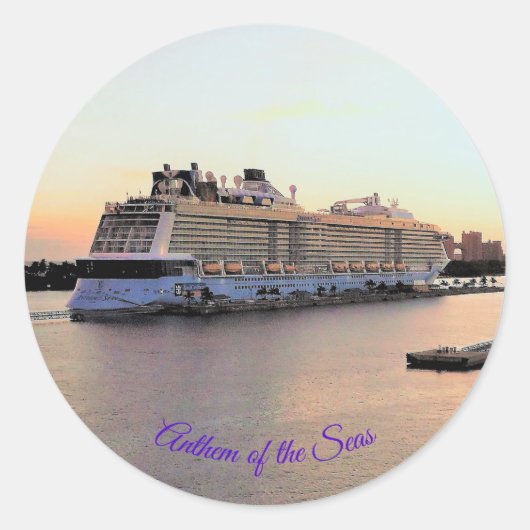 Nassau Harbour Daybreak met Cruise Ship Custom Ronde Sticker (Voorkant)