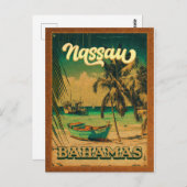 Nassau Palm Tree Bahamas Souvenirs 80's Briefkaart (Voorkant / Achterkant)