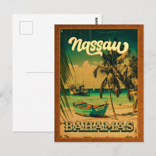 Nassau Palm Tree Bahamas  Souvenirs 80's Briefkaart (Voorkant / Achterkant)