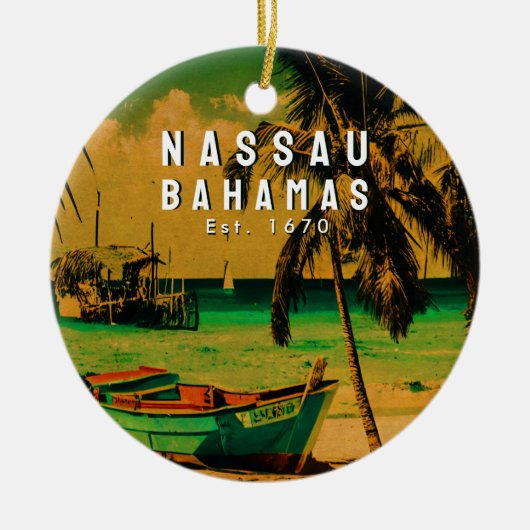 Nassau Palm Tree Bahamas  Souvenirs 80's Keramisch Ornament (Voorkant)