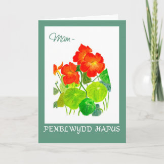 Nasturtia Birthday Kaart: moeder: Welsh Greeting Kaart