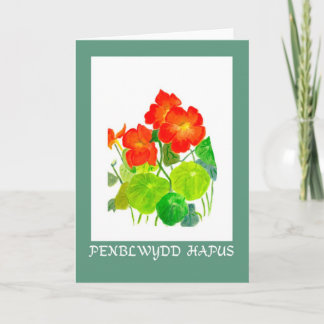 Nasturtia Birthday Kaart: Welsh Greeting Kaart