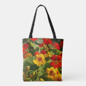 Nasturtia, oranje geel, tuin, je eigen naam, tote bag (Achterkant)