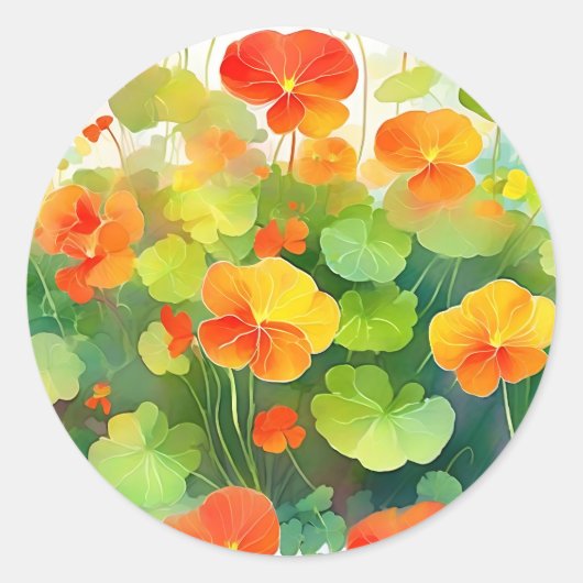 Nasturtium Bloemen Levendig Ronde Sticker (Voorkant)