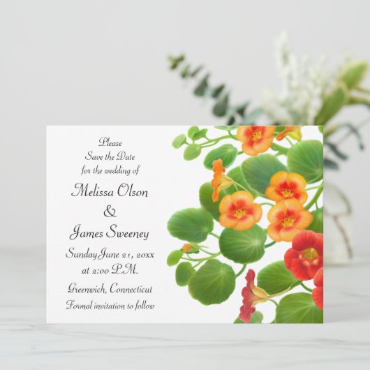 Nasturtium Floral Garden Save the Date (Staand voorkant)