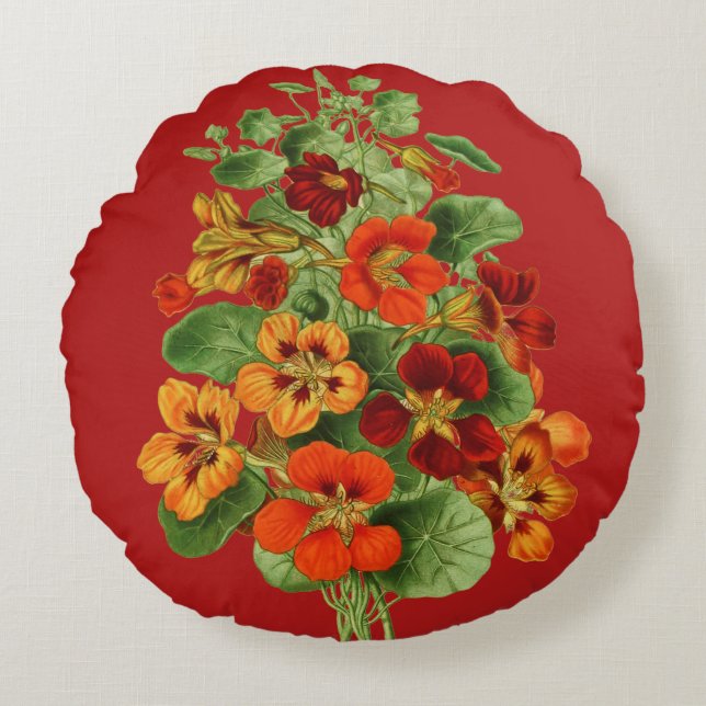 Nasturtium Flowers Rond Kussen (Voorkant)
