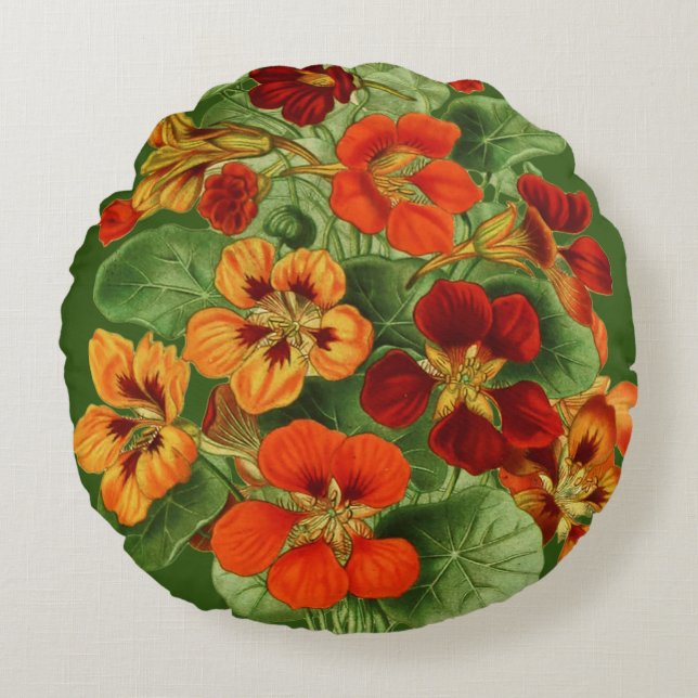 Nasturtium Flowers Rond Kussen (Voorkant)