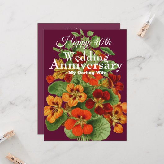  Nasturtium Happy 40th Wedding Jubileum Kaart (Voorkant / Achterkant in situ)
