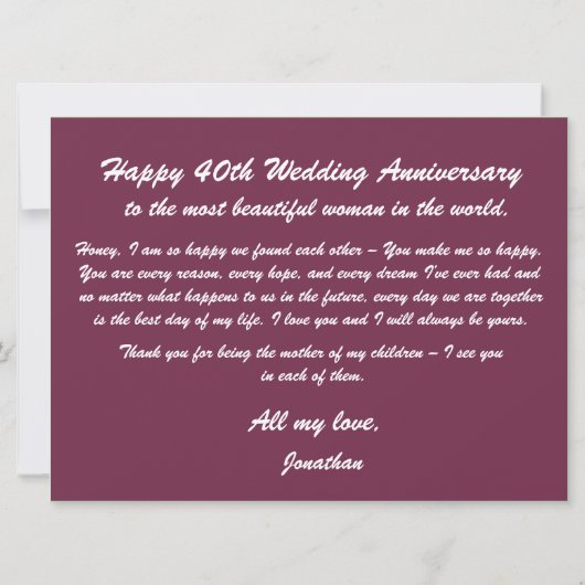  Nasturtium Happy 40th Wedding Jubileum Kaart (Achterkant)