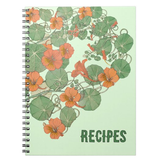 Nasturtium Recipe Book | Antiek lithograaf 1896 Notitieboek (Voorkant)