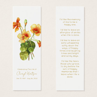 Nasturtium Simple Funeral Memorial Mini Bookmark Visitekaartjes