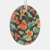 Nasturtium Sinaasappel: Waterverf donker patroon. Glas Ornament (Voorkant Rechts)