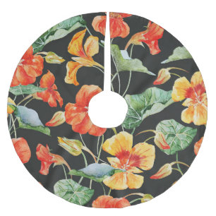 Nasturtium Sinaasappel: Waterverf donker patroon. Kerstboom Rok