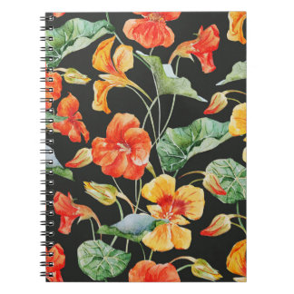 Nasturtium Sinaasappel: Waterverf donker patroon. Notitieboek