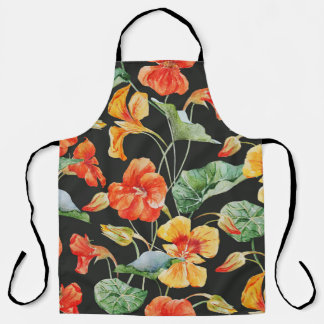 Nasturtium Sinaasappel: Waterverf donker patroon. Schort