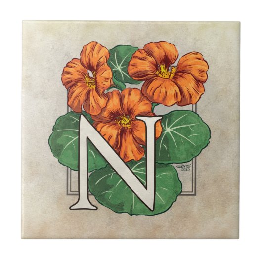 Nasturtiums bloemenmonogram tegeltje (Voorkant)