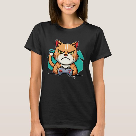 Nasty Gaming Cat With An Evil Look Gamer 1 T-shirt (Voorkant)