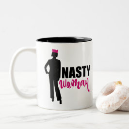 Nasty Woman Silhouette en Roze Pussy Cat Pet Tweekleurige Koffiemok