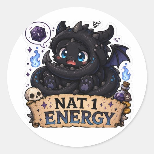 Nat 1 Energie Knuffel Baby Draak D&D Sticker (Voorkant)