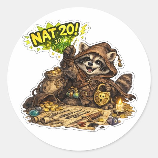 Nat 20 Dobbelsteen Hamsterende Wasbeer RPG Sticker (Voorkant)