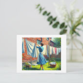 Nat wasgoed ophangen, briefkaart (Staand voorkant)