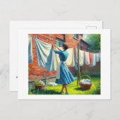 Nat wasgoed ophangen, briefkaart (Voorkant / Achterkant)