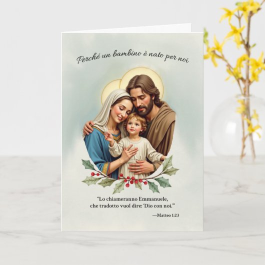 Natale Religioso Sacra Famiglia Dio con noi Kaart (Gele Bloem)