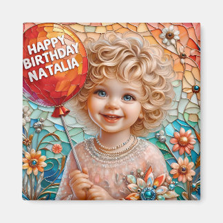 NATALIA~ Happy Birthday ~ Cute Girl Balloon ~  Magneet