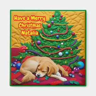 NATALIA~ PRETTIG KERSTFEEST ~ Boom Speeltjes Hond Magneet