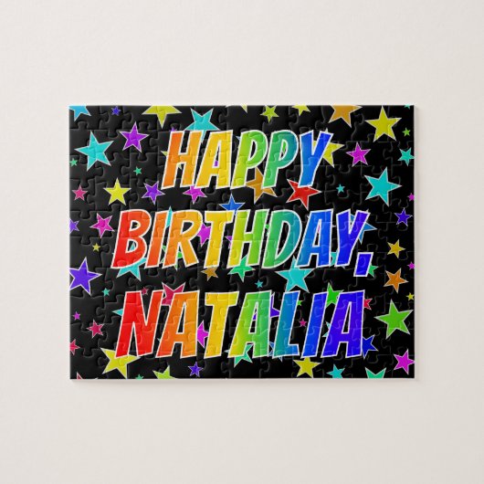 "NATALIA" Voornaam, geun "HAPPY BIRTHDAY" Legpuzzel (Horizontaal)