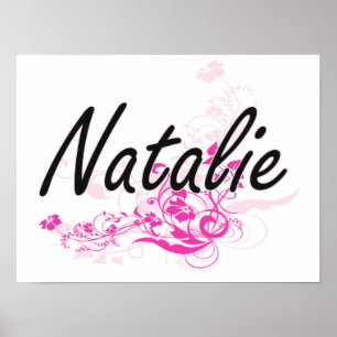Natalie Artistic Name Design met Flowers Poster