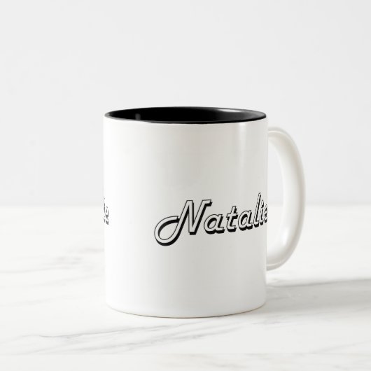 Natalie Classic Retro Name Design Tweekleurige Koffiemok (Voorkant rechts)
