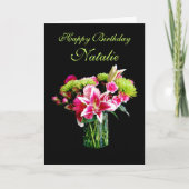 Natalie Happy Birthday, Stargazer Lily Bouquet Kaart (Voorkant)