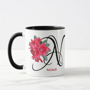 Natalie naam monogram rode bloemen plezier Mok